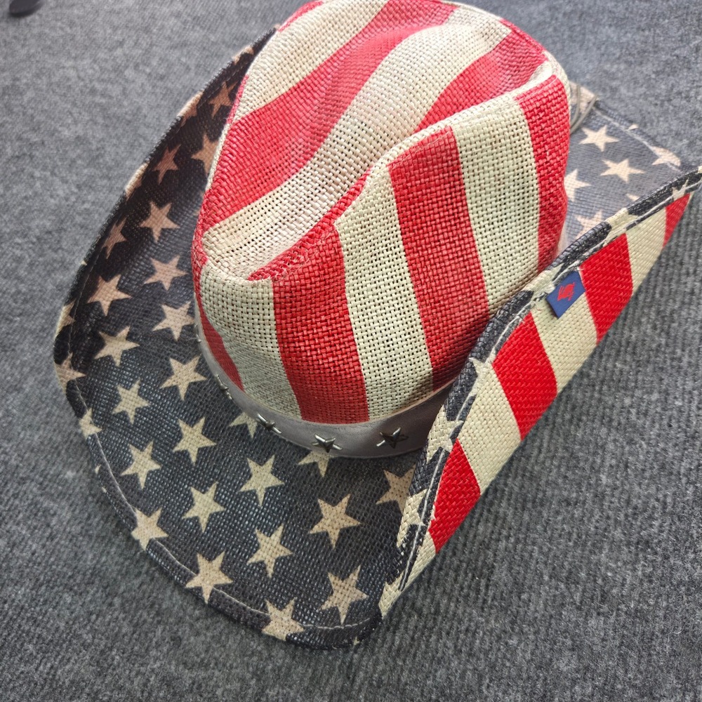 Peter Grimm American Flag Straw Cowboy Hat One Size Red White Blue Western Stars